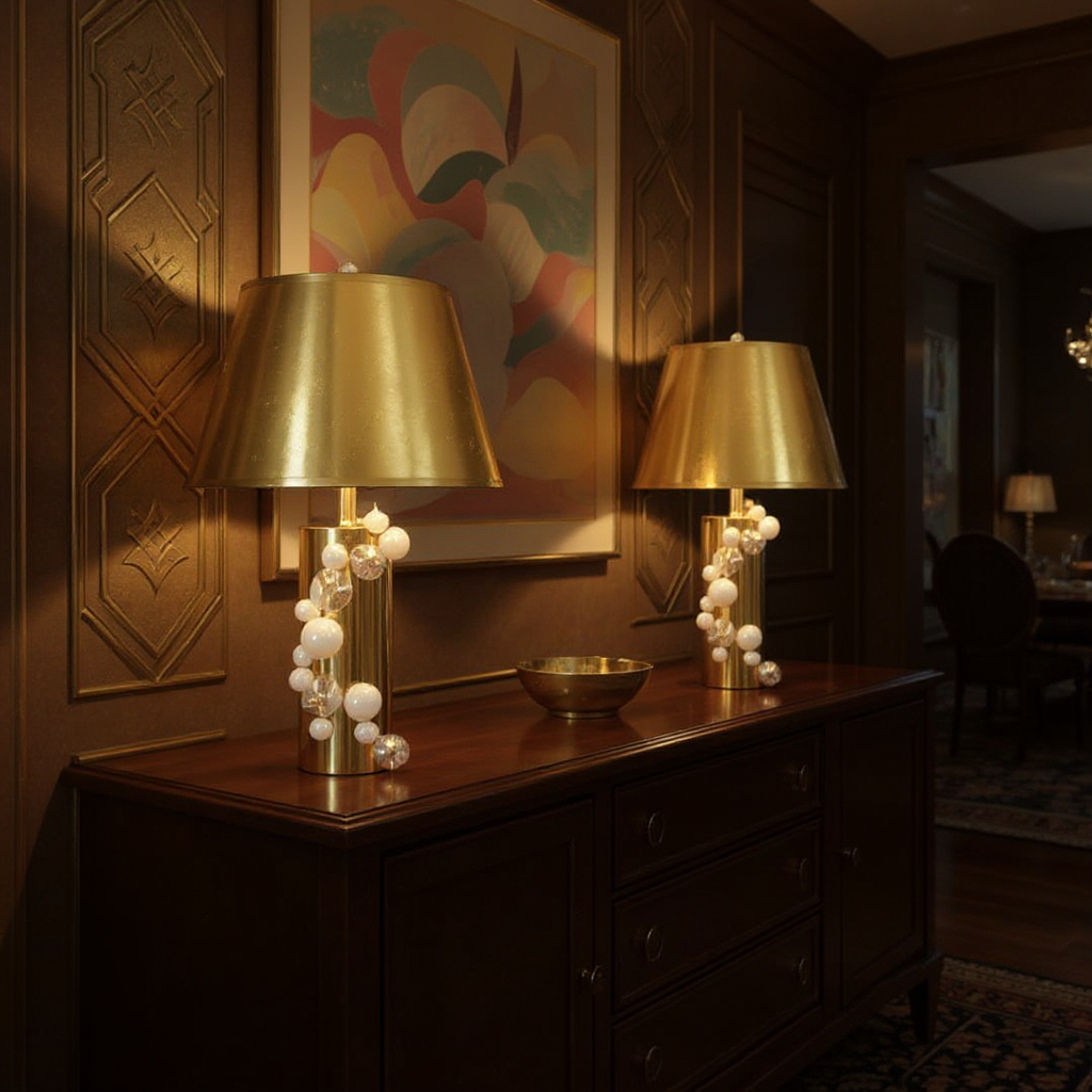 Buble' Table Lamp with Gold Taperd Shade