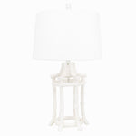White Bamboo Table Lamp-with White Linen Shade and Silver Lining - Couture Lamps